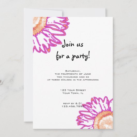 ピンクネオンフラワーパーティの招待状 招待状 (正面)