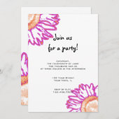 ピンクネオンフラワーパーティの招待状 招待状 (正面/裏面)