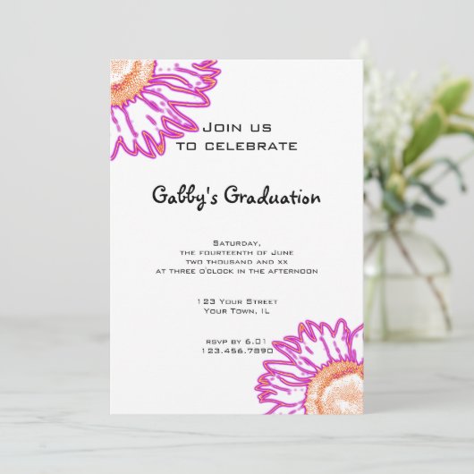 ピンクネオンフラワー卒業パーティー招待状 招待状 (スタンド正面)