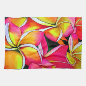 ピンクネオンフランギパニプルメリアビーチアート キッチンタオル (横)