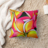 ピンクネオンフランギパニプルメリアビーチアート クッション (ブランケット)