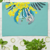 ピンクネオンフランジパニプルメリアビーチアート キッチンタオル (折り畳み)