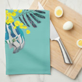 ピンクネオンフランジパニプルメリアビーチアート キッチンタオル (四つ折り)