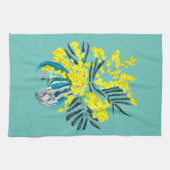 ピンクネオンフランジパニプルメリアビーチアート キッチンタオル (横)