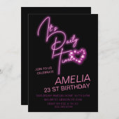 ピンクネオンライト誕生日招待状 招待状 (正面/裏面)
