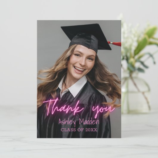 ピンクネオン卒業ありモダンがとう サンキューカード (スタンド正面)