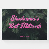 ピンクネオン熱帯バルミツワーパーティー水ラベル ゲストブック (正面)