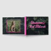 ピンクネオン熱帯バルミツワーパーティー水ラベル ゲストブック (全面)