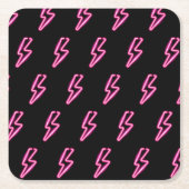 ピンクネオン稲妻ボルトパターン スクエアペーパーコースター (正面)