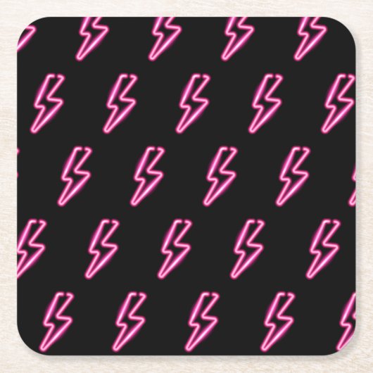ピンクネオン稲妻ボルトパターン スクエアペーパーコースター (正面)