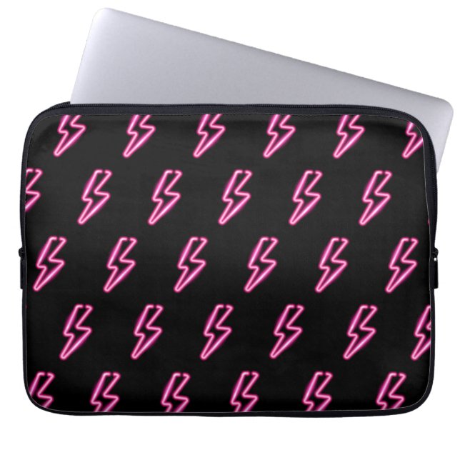 ピンクネオン稲妻ボルトパターン ラップトップスリーブ (正面)