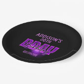 ピンクネオン誕生日 ペーパープレート (アングル)