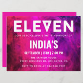 ピンクネオン11歳の誕生日 招待状 (正面/裏面)