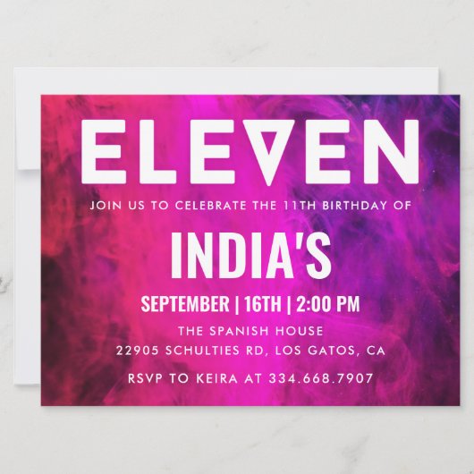 ピンクネオン11歳の誕生日 招待状 (正面)