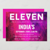 ピンクネオン11歳の誕生日 招待状 (正面/裏面)