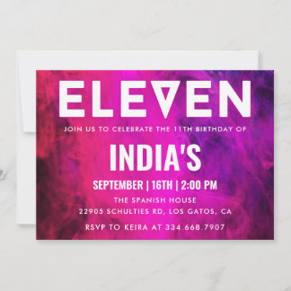 ピンクネオン11歳の誕生日 招待状
