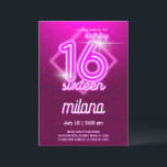 ピンクネオン16thバースデーパーティー招待カード 招待状<br><div class="desc">ピンクのネオン16thバースデーパーティーの招待状はネオンのバースデーパーティーのコレクションの一部である。ネオンシンボルや象徴、ピンクの背景。主にピンクと白の色で装飾的なフォントで行う。私たちの店でより一致する製品を探索する。</div>
