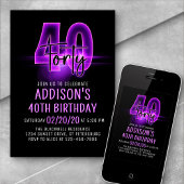 ピンクネオン40th誕生日招待状 招待状