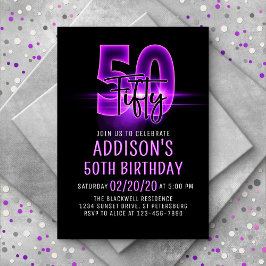 ピンクネオン50誕生日招待状 招待状