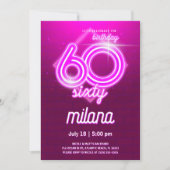 ピンクネオン60th誕生日パーティー招待状 招待状 (正面)