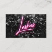 ピンクネオン&ブラックグリッターラッシュエクステンションサロン 名刺 (正面)