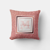 ピンクネームガーリーモノグラムバラ金ゴールドグリッター クッション (正面)