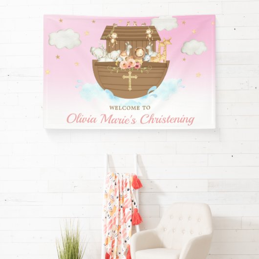 ピンクノアのアーク《キリスト教》洗礼式や命名式バプティスバックドロップ 横断幕 (インサイチュ)