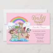 ピンクノアズアークベビーシャワー招待状 招待状 (正面)