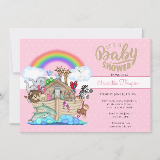 ピンクノアズアークベビーシャワー招待状 招待状 (正面)