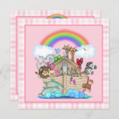 ピンクノアズアークベビーシャワー招待状 招待状 (正面/裏面)