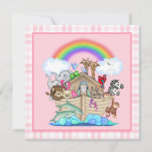 ピンクノアズアークベビーシャワー招待状 招待状 (正面)