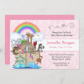 ピンクノアズアークベビーシャワー招待状 招待状 (正面/裏面)