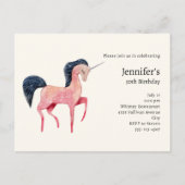 ピンクノルディックユニコーンとブラックマネ誕生日 インビテーションポストカード (正面)