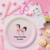 ピンクノルディックユニコーンとブラックマネ誕生日 ペーパープレート (パーティー)