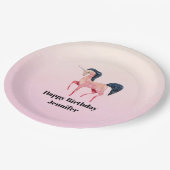ピンクノルディックユニコーンとブラックマネ誕生日 ペーパープレート (アングル)