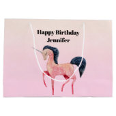 ピンクノルディックユニコーンとブラックマネ誕生日 ラージペーパーバッグ (裏面)