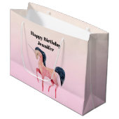 ピンクノルディックユニコーンとブラックマネ誕生日 ラージペーパーバッグ (正面アングル)