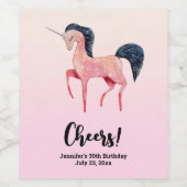 ピンクノルディックユニコーンとブラックマネ誕生日 ワインラベル (シングルラベル)