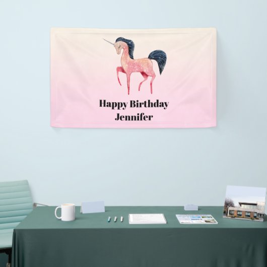 ピンクノルディックユニコーンとブラックマネ誕生日 横断幕 (トレードショー)