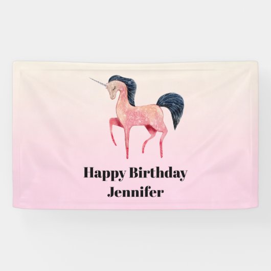 ピンクノルディックユニコーンとブラックマネ誕生日 横断幕 (横)