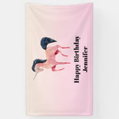 ピンクノルディックユニコーンとブラックマネ誕生日 横断幕 (縦)