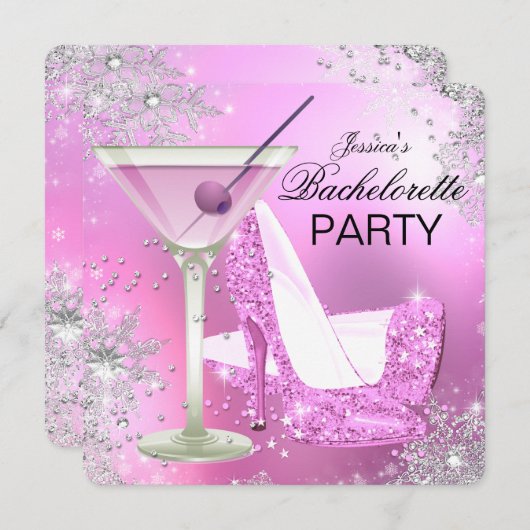 ピンクハイヒールシューズバチェロレッテ招待状 招待状 (正面/裏面)