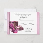 ピンクハイヒールシューズ女性レオパード50誕生日 出欠カード (裏面)