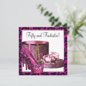 ピンクハイヒールシューズ女性レオパード50誕生日 招待状 (スタンド正面)