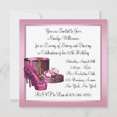 ピンクハイヒールシューズ女性レオパード50誕生日 招待状 (裏面)