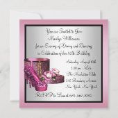 ピンクハイヒールシューズ女性レオパード50誕生日 招待状 (裏面)