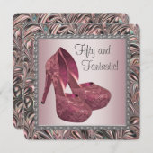ピンクハイヒールシューズ誕生日パーティー 招待状 (正面/裏面)