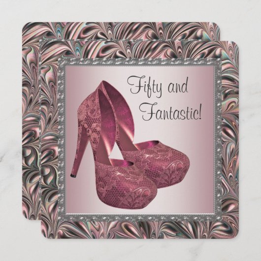 ピンクハイヒールシューズ誕生日パーティー 招待状 (正面/裏面)