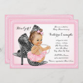 ピンクハイヒールシューツチュパールベビーシャワー 招待状 (正面/裏面)