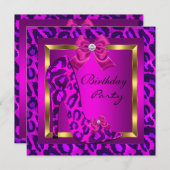 ピンクハイヒールシューヒョウ誕生日パーティー 招待状 (正面/裏面)